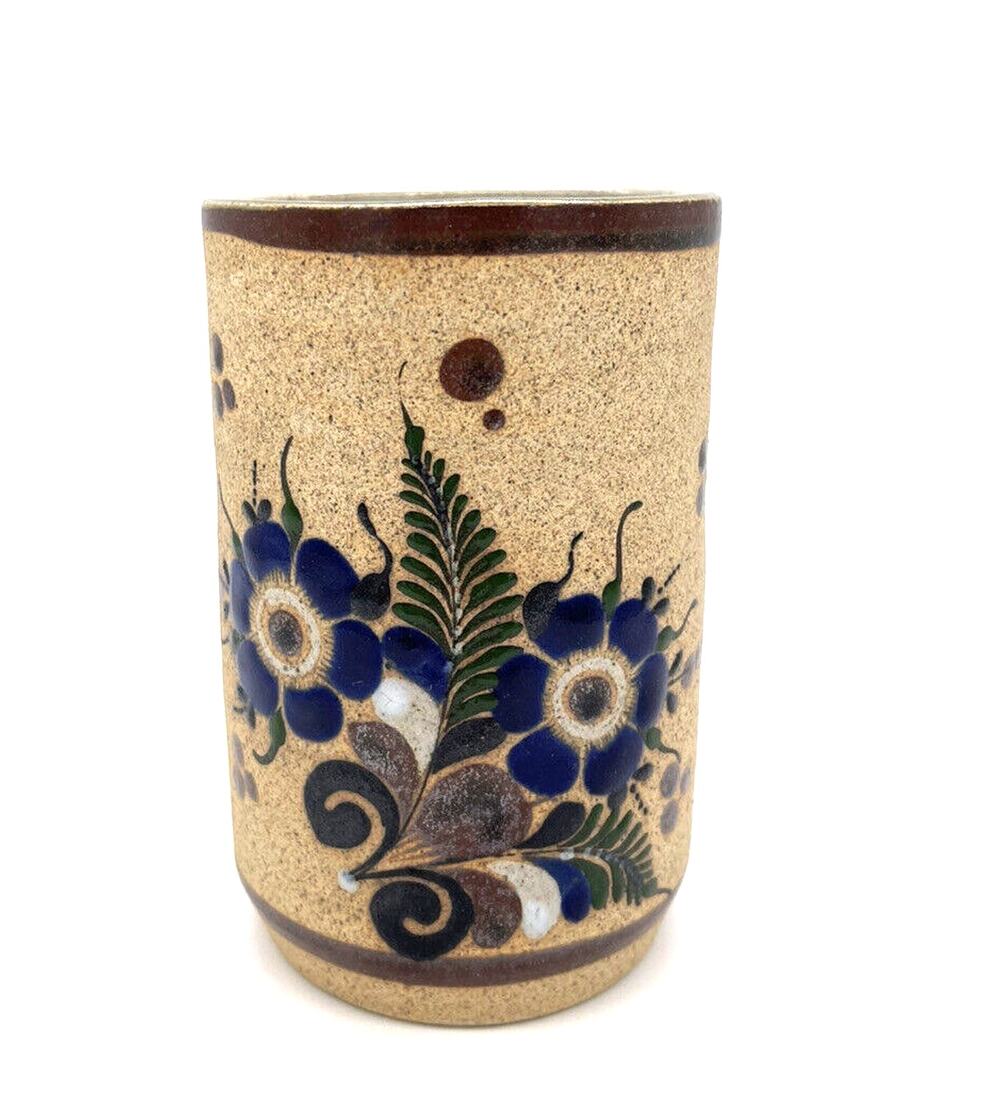 Netzi Mexico Flowers Butterfly Stoneware Pottery Cup Mug Tonala 4" Signed